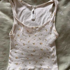 SKIMS Cream Floral Ribbed Tank Top